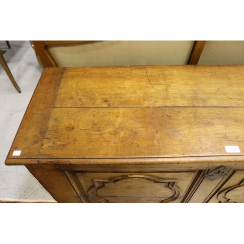 1287 - Antique French fruitwood lift top trunk with carved panel fronts, approx 77cm H x 133cm W x 44cm D