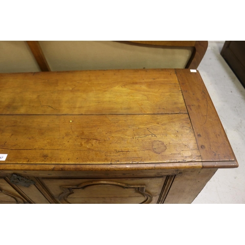 1287 - Antique French fruitwood lift top trunk with carved panel fronts, approx 77cm H x 133cm W x 44cm D