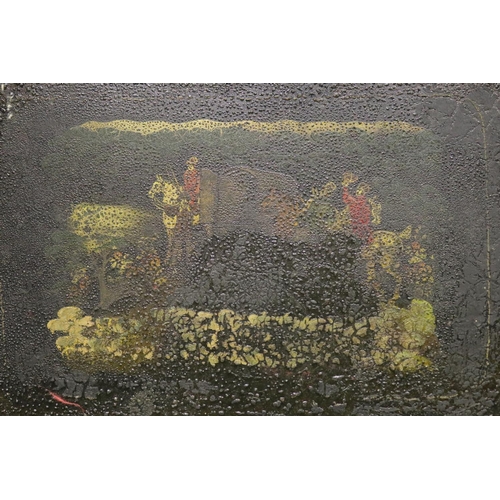 421 - Antique painted toleware tray, approx 57cm x 42cm