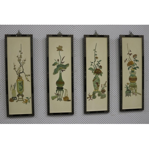 1399 - Four oriental panels depicting the four seasons, each approx 92cm H x 31cm W (4)