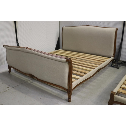 1416 - French Louis XV style king size sleigh bed with slats & upholstered ends, approx 196cm H x 246cm L x... 