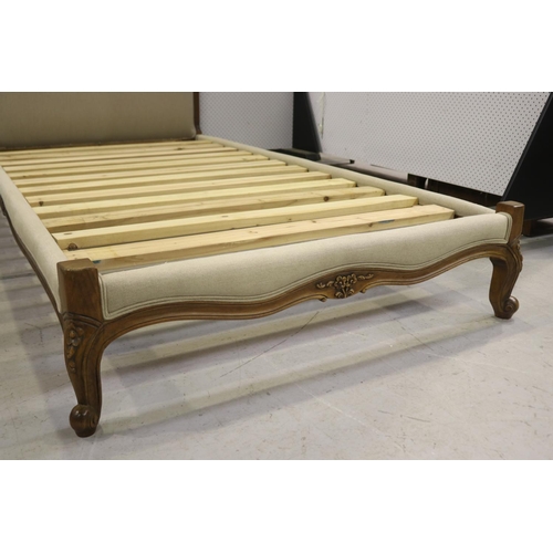 1417 - French Louis XV style king single bed with slats & upholstered ends, approx 130cm H x 224cm L x 120c... 