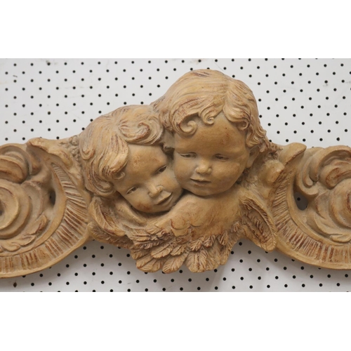 1115 - Long Italian putti wall plaque, terracotta painted finish, approx 95cm L x 32cm H x 17cm W