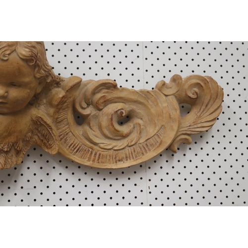 1115 - Long Italian putti wall plaque, terracotta painted finish, approx 95cm L x 32cm H x 17cm W