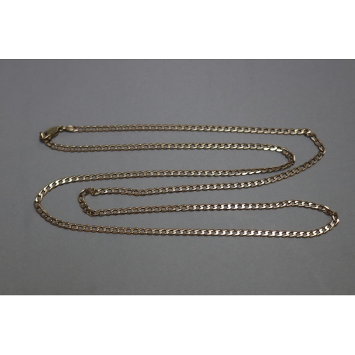 1120 - Italian long flat link gold chain, marked 375, approx 7 grams & 71cm L