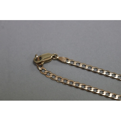 1120 - Italian long flat link gold chain, marked 375, approx 7 grams & 71cm L