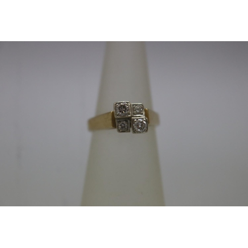 1127 - 18ct yellow and white gold and diamond dress ring, set with 4 diamonds, size J-K