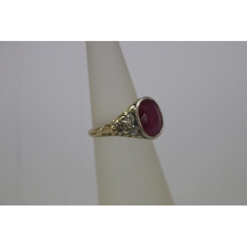 1128 - Diamond and ruby ring set with yellow and white gold, size H