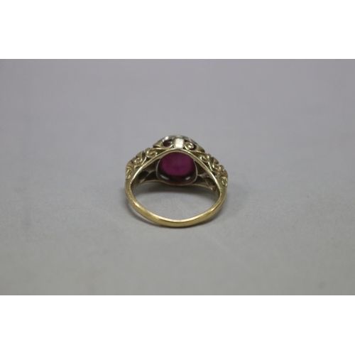1128 - Diamond and ruby ring set with yellow and white gold, size H