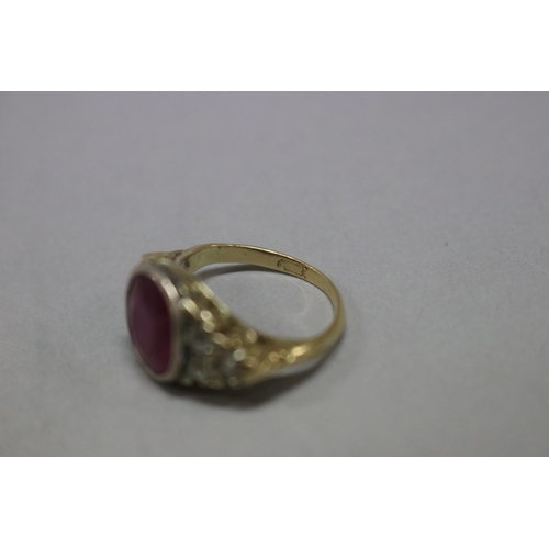 1128 - Diamond and ruby ring set with yellow and white gold, size H