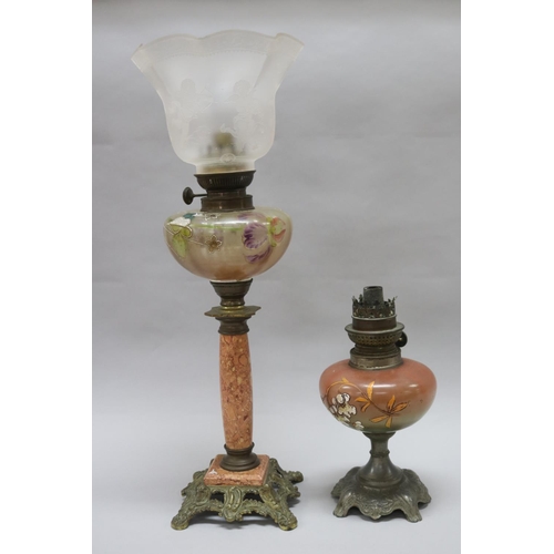 461 - Two antique French oil lamps, approx 51cm H & shorter (2)