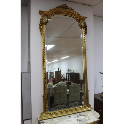 1058 - Antique French Louis XVI style gilt marble topped console and mirror, mirror approx 175cm H x 91cm W... 