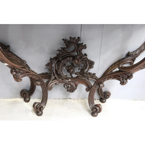1065 - Fine antique French Louis XV style marble topped console, well carved in relief, pierced aprons,  ap... 