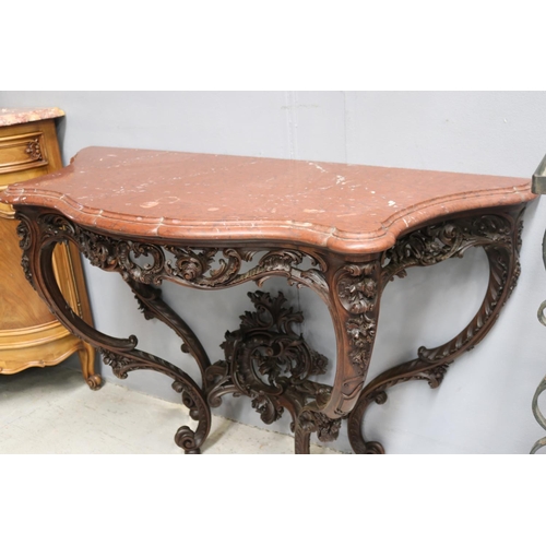 1065 - Fine antique French Louis XV style marble topped console, well carved in relief, pierced aprons,  ap... 