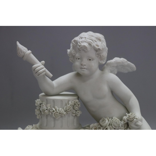 1152 - F. KESSLER (1792-1882) bisque porcelain figure of a putto holding torch, against a pedestal, signed ... 