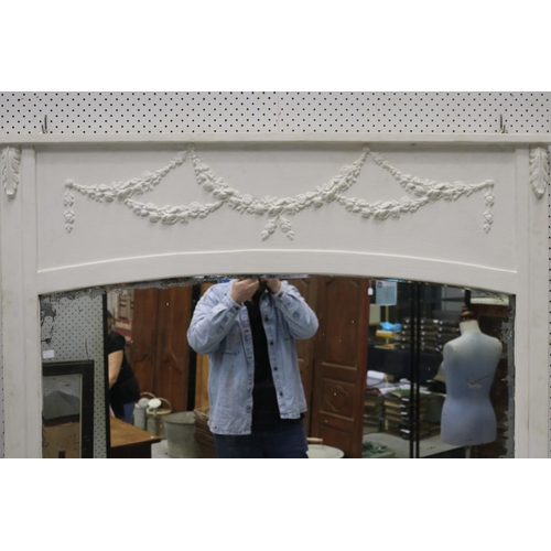 1132 - French mantle mirror with white painted frame, applied swags of flowers, approx 111cm H x 131cm W