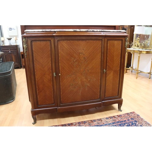 1133 - Fine antique early 20th century French Louis XV revival marble topped breakfront cabinet, with fine ... 