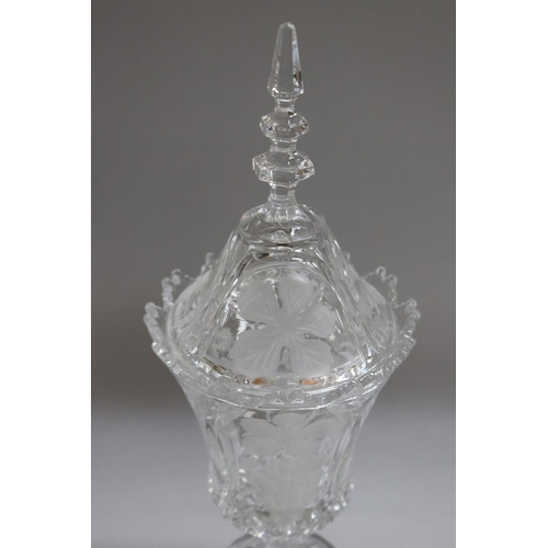 1153 - French cut crystal lidded vase, approx 42 cm H