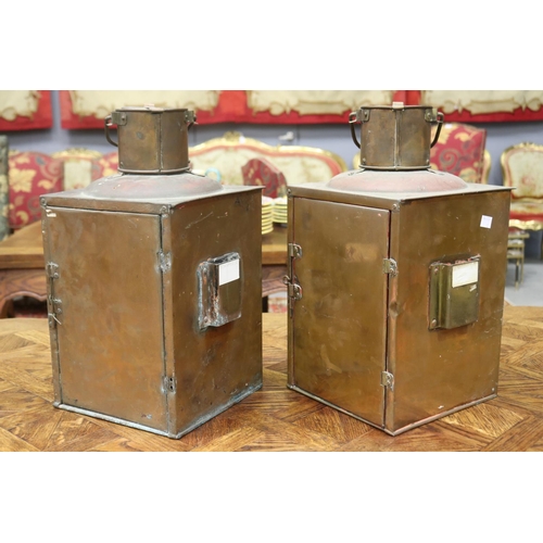 1159 - Pair of large antique copper & brass ship navigation lanterns, both marked Port, approx 34cm L x 30c... 