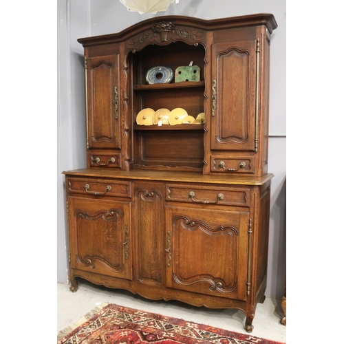 1079 - Vintage French oak Louis XV style two height  buffet, with open center shelf section, approx 212cm H... 
