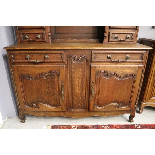 1079 - Vintage French oak Louis XV style two height  buffet, with open center shelf section, approx 212cm H... 