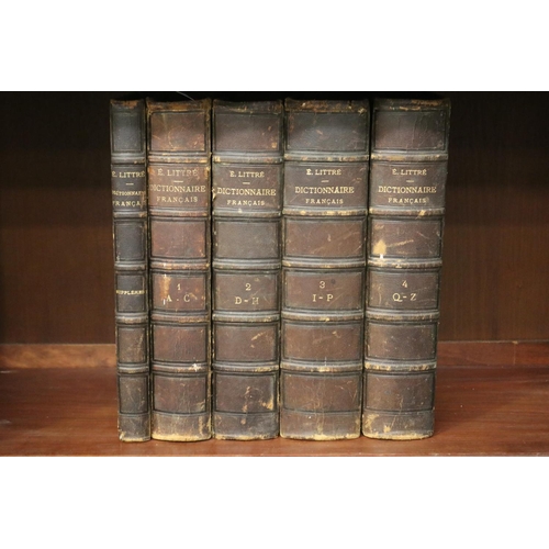 1091 - Books - five antique French dictionaries by E. Littre, dated 1883, embossed leather spins, approx 33... 