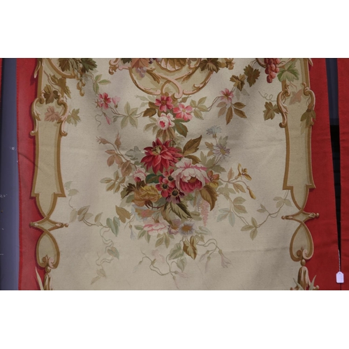 1100 - French late 19th century Aubusson tapestry wall hangings, all of red ground with floral arrangement ... 
