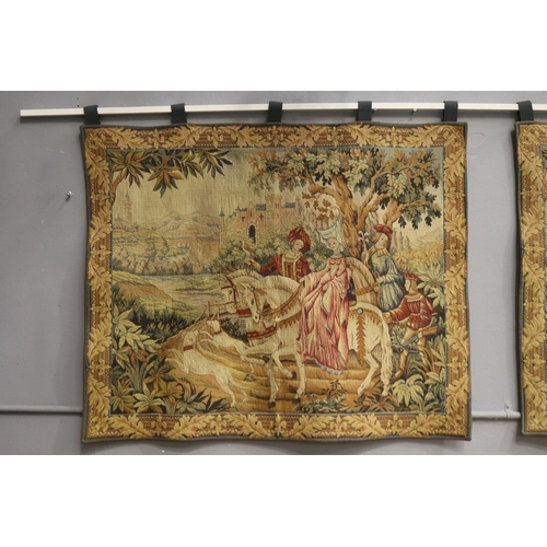 1117 - Pair of The Royal Hunt Tapestries by Marc Waymel, label verso, each approx 92cm x 115cm (2)