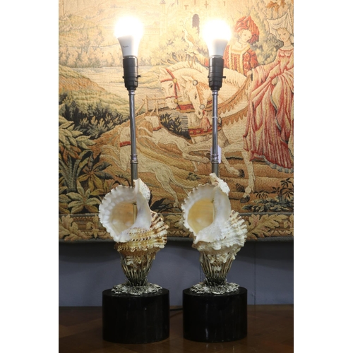 1120 - Fine pair of conch shell support lamps, with heavy faux tortoise shell finished composite bases, in ... 