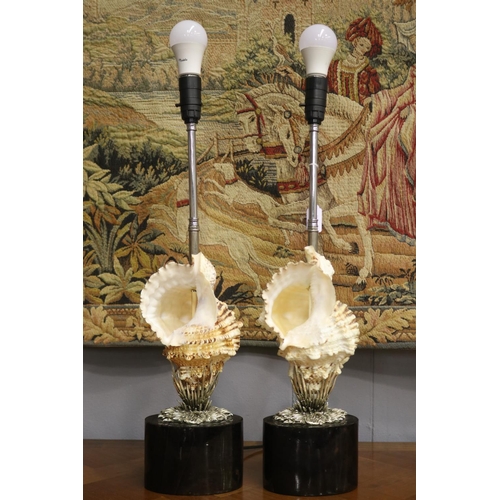 1120 - Fine pair of conch shell support lamps, with heavy faux tortoise shell finished composite bases, in ... 