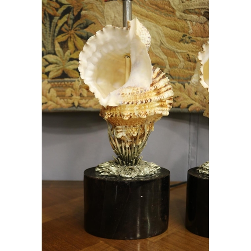 1120 - Fine pair of conch shell support lamps, with heavy faux tortoise shell finished composite bases, in ... 