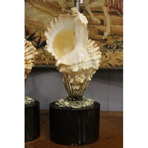 1120 - Fine pair of conch shell support lamps, with heavy faux tortoise shell finished composite bases, in ... 