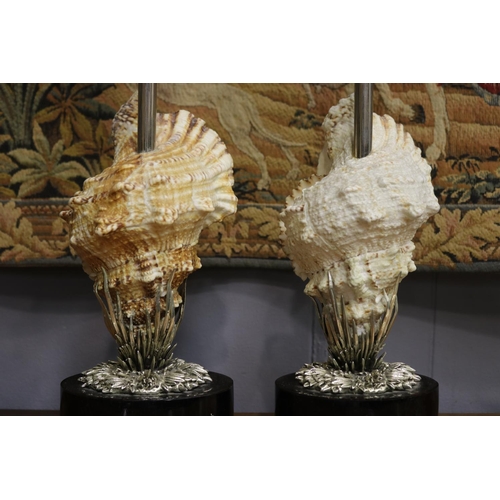 1120 - Fine pair of conch shell support lamps, with heavy faux tortoise shell finished composite bases, in ... 