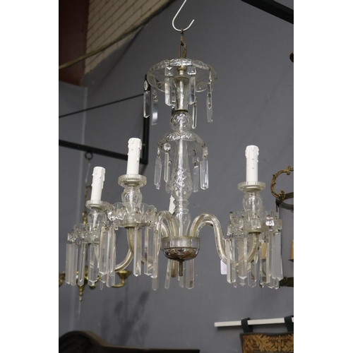 1122 - Vintage cut crystal drop four light chandelier, untested / unknown working condition, approx 57cm H ... 