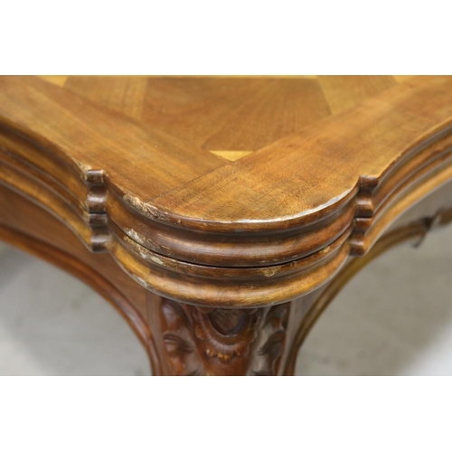 1124 - French Louis XV style drawer leaf table, approx 76cm H x 160cm  x 105cm W (closed) and 276cm L (open... 