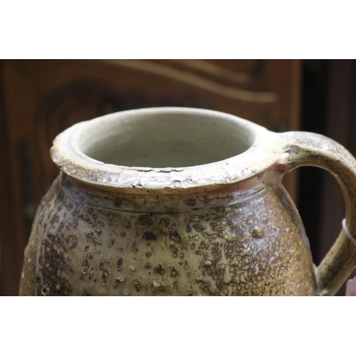 1128 - Antique glazed pottery vessel, loop handle, approx 28cm H x 21cm Dia (excluding handle)