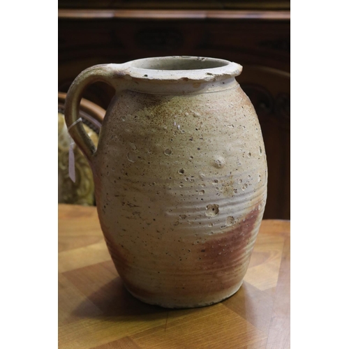 1128 - Antique glazed pottery vessel, loop handle, approx 28cm H x 21cm Dia (excluding handle)