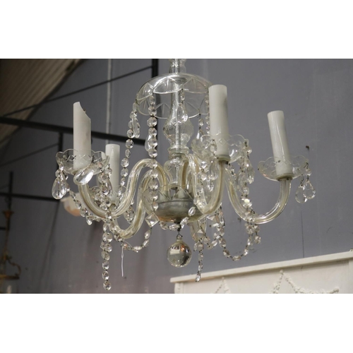 1139 - Vintage likely Czech cut crystal five light chandelier, untested / unknown working condition, approx... 