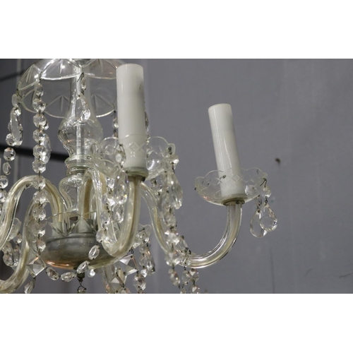 1139 - Vintage likely Czech cut crystal five light chandelier, untested / unknown working condition, approx... 