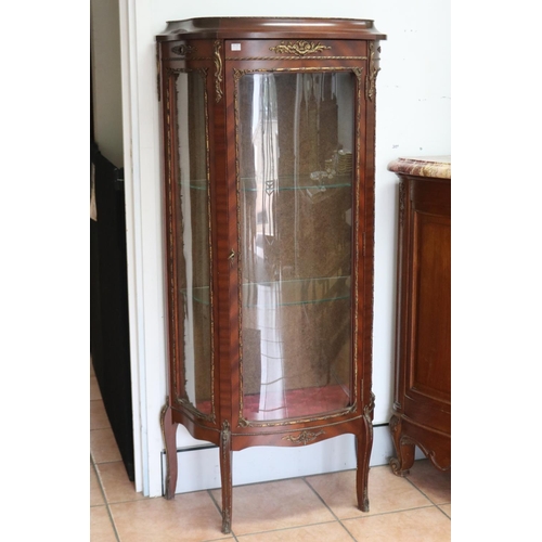 1174 - Vintage French Louis XV style petite vitrine, with glass shelves, brass mounts, approx 142cm H x 66c... 