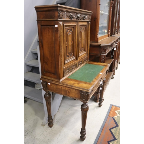 1177 - Antique French Henri II desk, fold out leather writing surfance, approx 145cm H x 86cm W x 57cm D