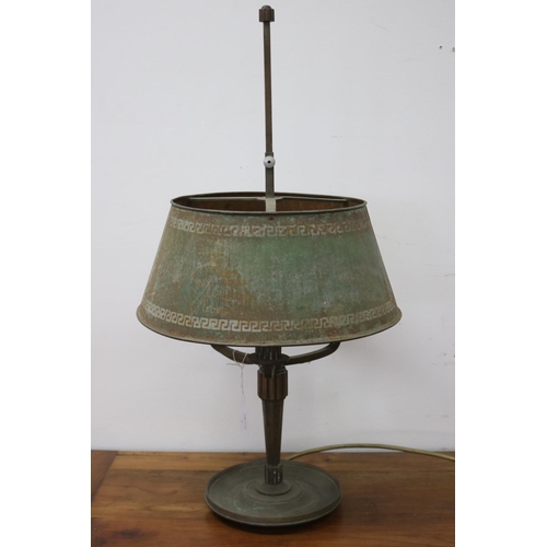 1182 - French Art Deco cast brass briolette lamp with toleware shade, untested / unknown working condition,... 