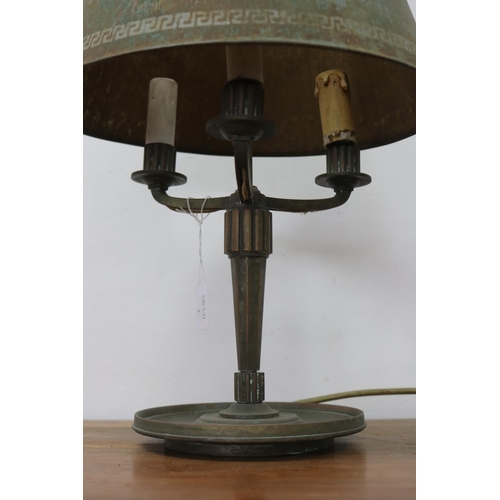 1182 - French Art Deco cast brass briolette lamp with toleware shade, untested / unknown working condition,... 