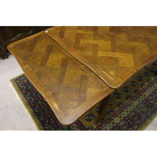 1146 - Antique French Louis XV style oak drawer leaf table, approx 77cm H x 129cm L x 99cm W (closed) 210cm... 