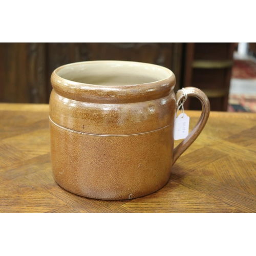 1150 - French pot salt glazed pottery confit pot, loop handle, approx 17cm H x 19cm Dia (excluding handles)