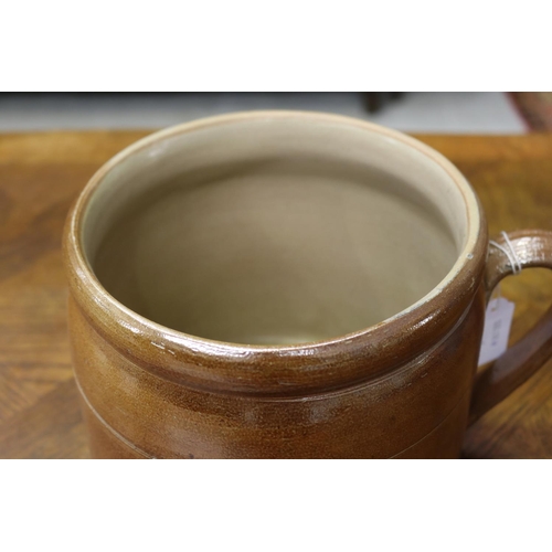 1150 - French pot salt glazed pottery confit pot, loop handle, approx 17cm H x 19cm Dia (excluding handles)