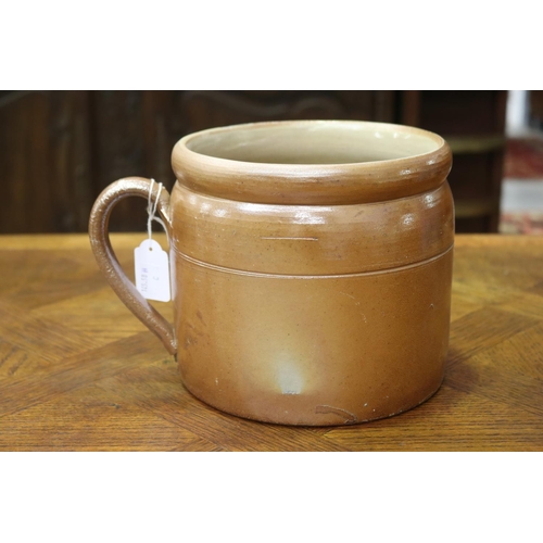 1150 - French pot salt glazed pottery confit pot, loop handle, approx 17cm H x 19cm Dia (excluding handles)