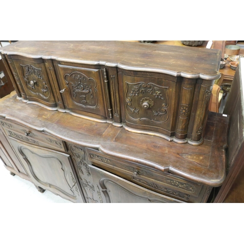 1151 - Antique early 20th century French Louis style two height buffet, approx 149cm H x 159cm W x 52cm D