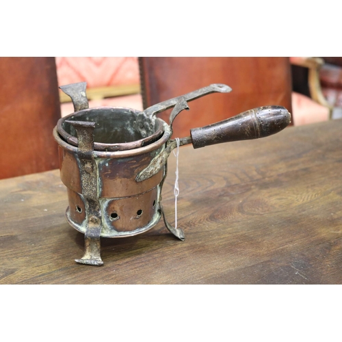 1189 - Antique 18th century French copper and iron  burner & pot (used to keep food hot), approx 18cm H x 1... 