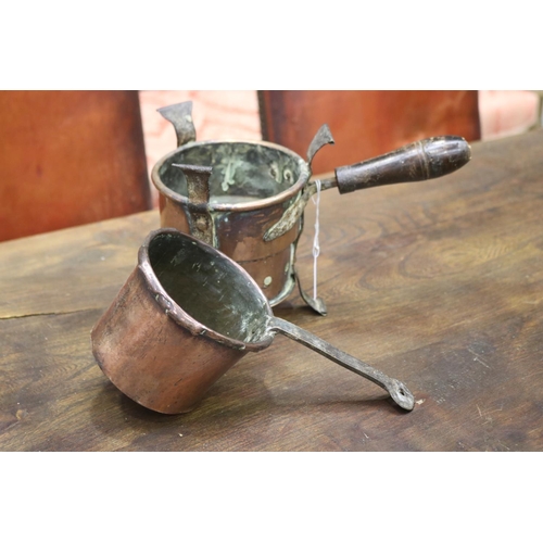 1189 - Antique 18th century French copper and iron  burner & pot (used to keep food hot), approx 18cm H x 1... 